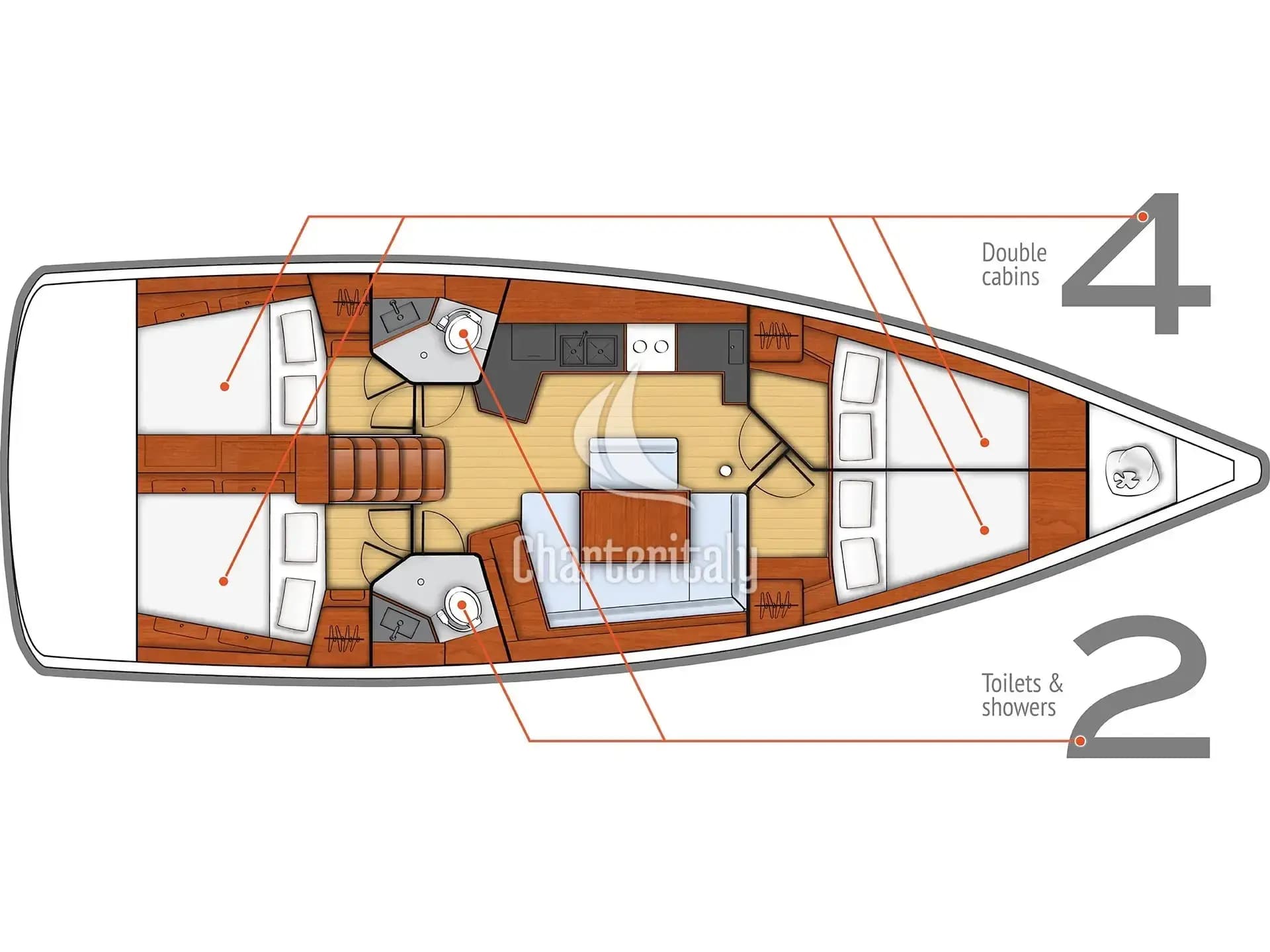Oceanis 45 - Beneteau Oceanis 45, 4 cabins sailboat -Foxtrot - 2